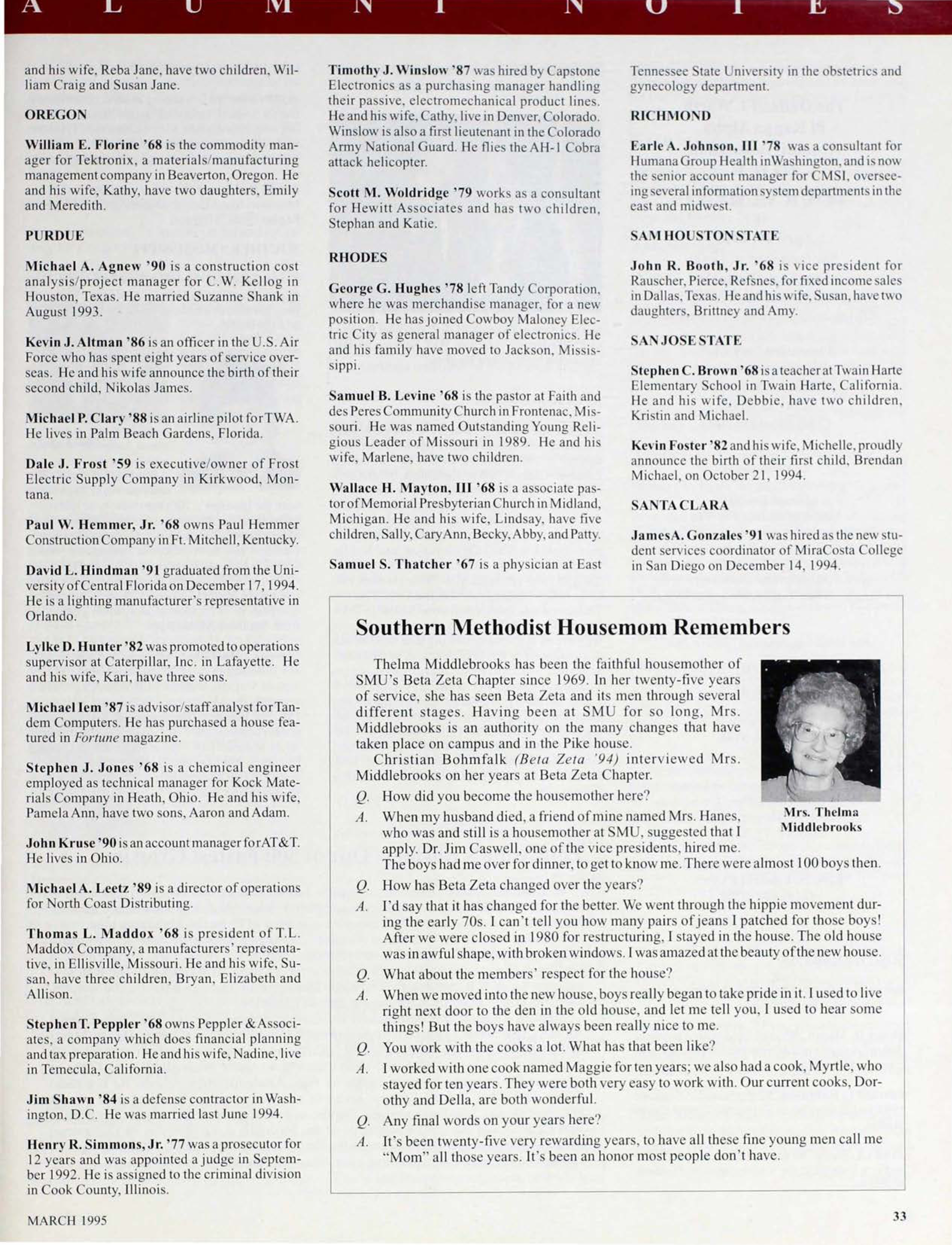 Southern Methodist Housemom Remembers